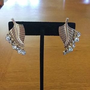 Gold Toned Screw Back Earrings with Clear Stones